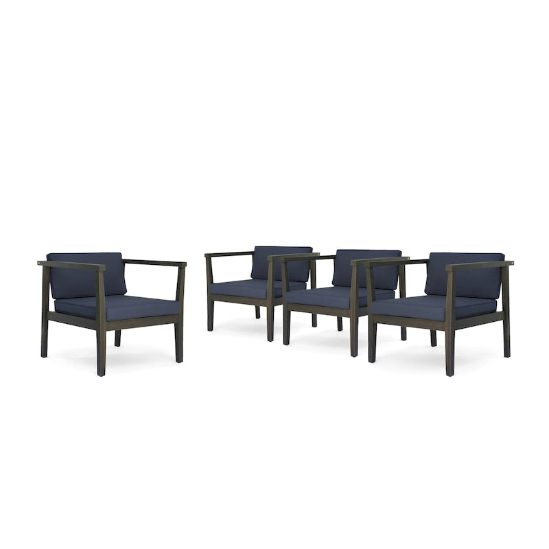 Fauteuils club d'extérieur Newbury en bois d'acacia avec coussins résistants à l'eau (lot de 4) par Christopher Knight Home