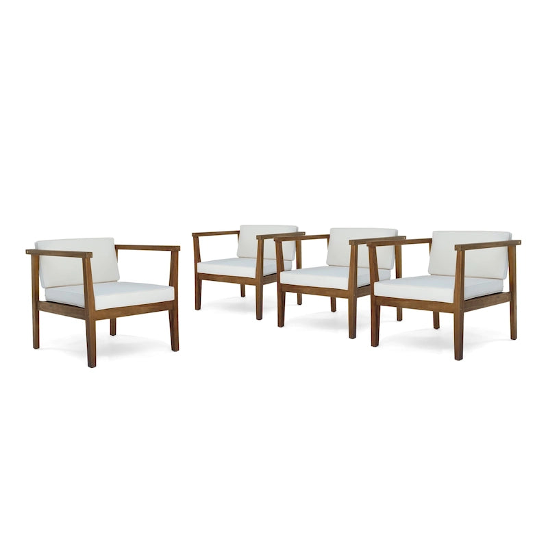 Fauteuils club d'extérieur Newbury en bois d'acacia avec coussins résistants à l'eau (lot de 4) par Christopher Knight Home