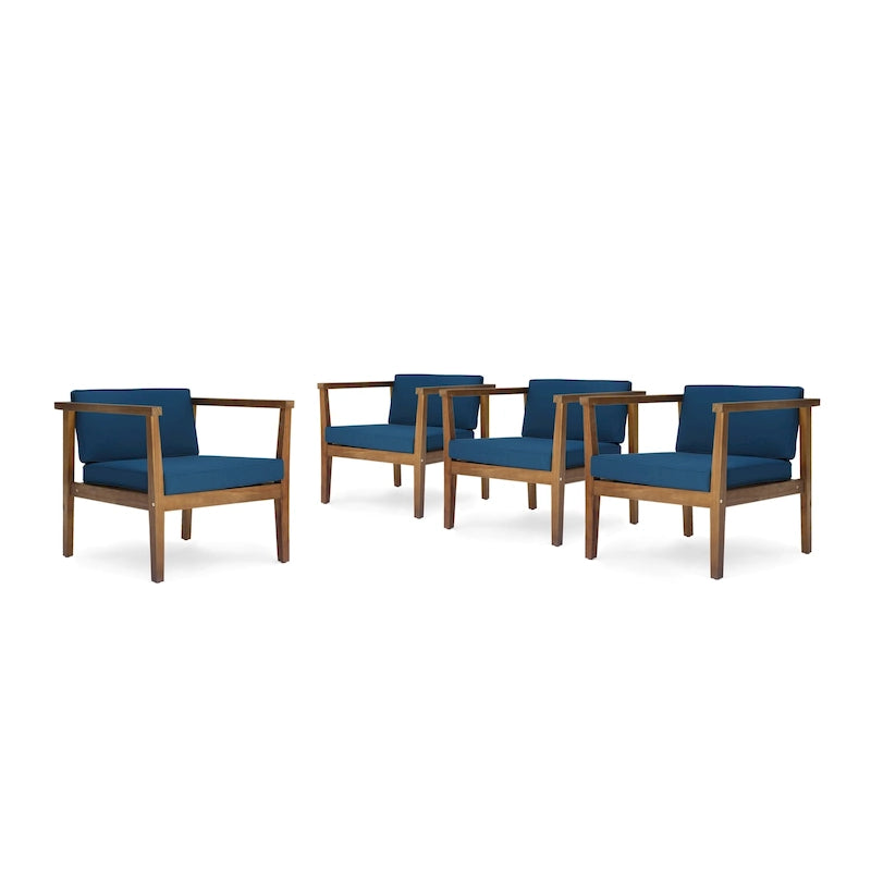 Fauteuils club d'extérieur Newbury en bois d'acacia avec coussins résistants à l'eau (lot de 4) par Christopher Knight Home