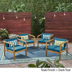 Fauteuils club d'extérieur Newbury en bois d'acacia avec coussins résistants à l'eau (lot de 4) par Christopher Knight Home