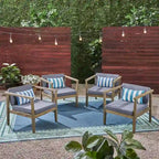 Fauteuils club d'extérieur Newbury en bois d'acacia avec coussins résistants à l'eau (lot de 4) par Christopher Knight Home