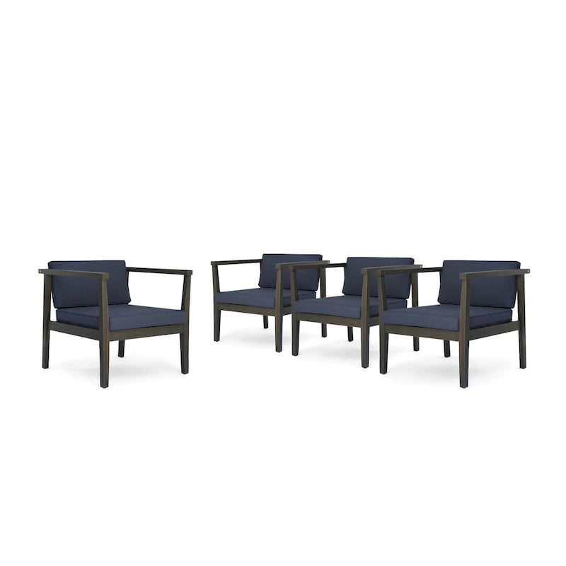 Fauteuils club d'extérieur Newbury en bois d'acacia avec coussins résistants à l'eau (lot de 4) par Christopher Knight Home