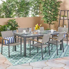 Luton Outdoor Aluminum 7 Piece Dining Set with Glass Table Top by Christopher Knight Home