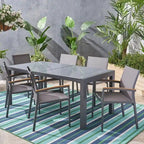 Ensemble de salle à manger d'extérieur Luton en aluminium 7 pièces avec plateau en verre par Christopher Knight Home