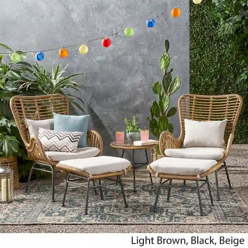 Ensemble de conversation en osier 5 pièces Montana Outdoor par Christopher Knight Home