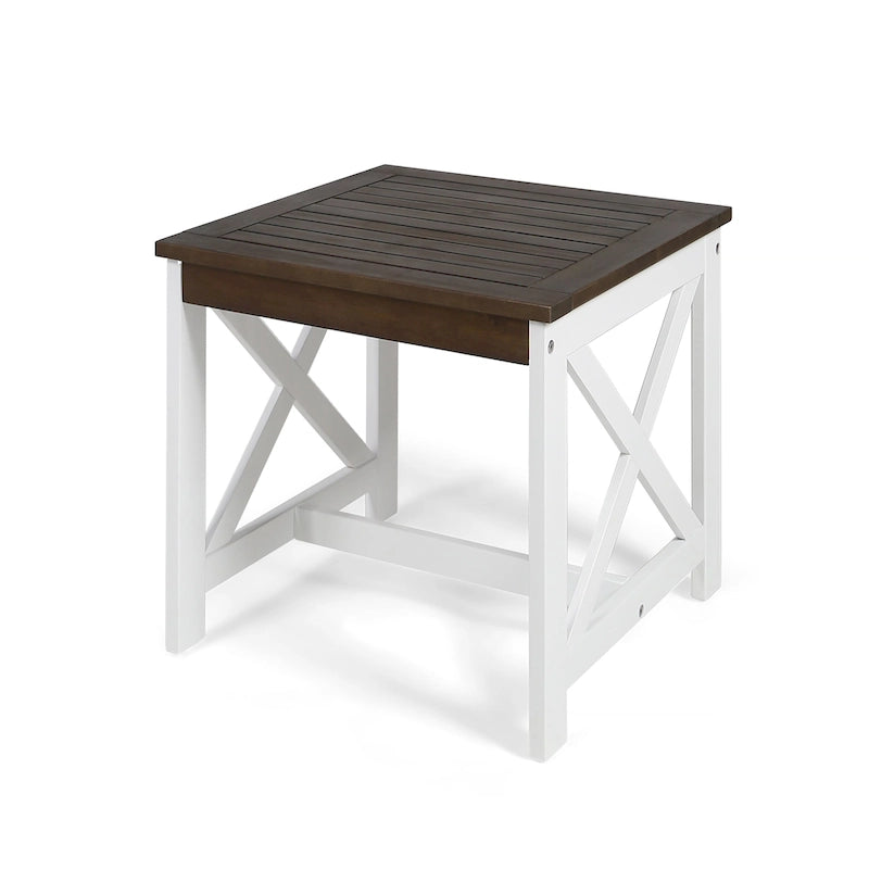 Table d'appoint carrée en bois d'acacia Christopher Knight Home Cassara Outdoor Farmhouse Cottage