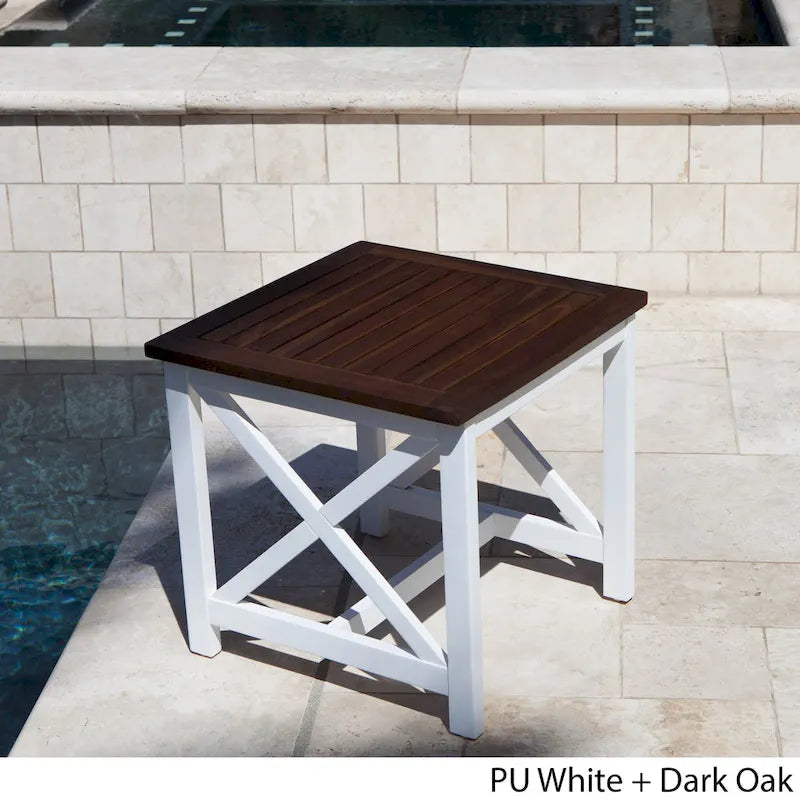 Table d'appoint carrée en bois d'acacia Christopher Knight Home Cassara Outdoor Farmhouse Cottage