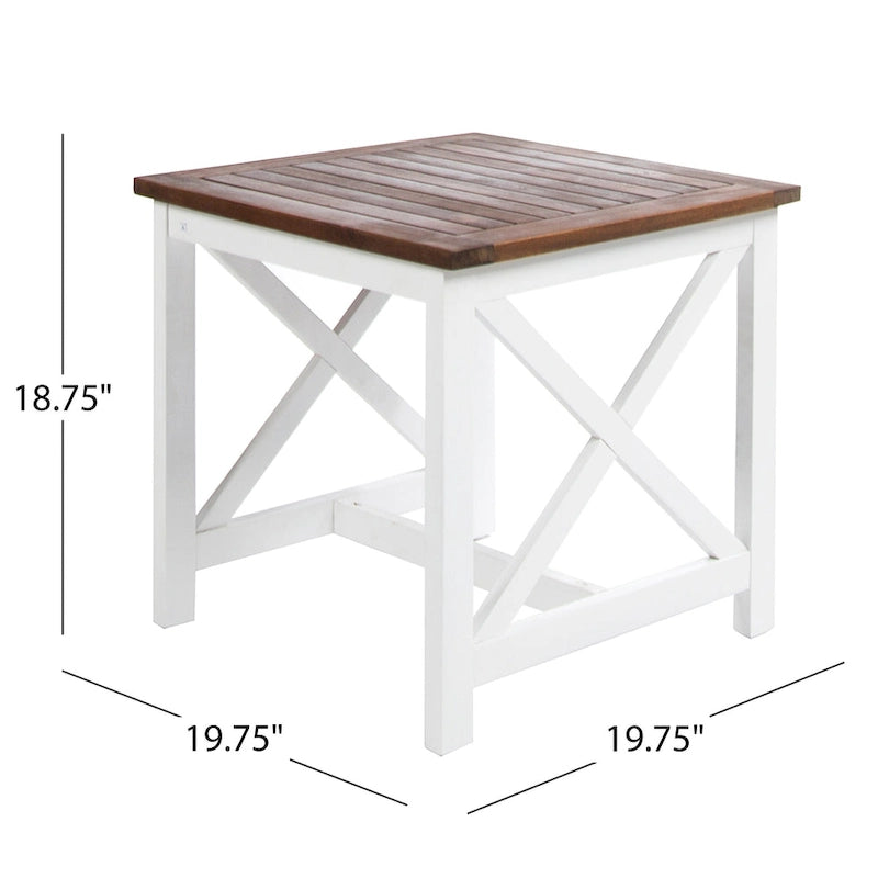 Table d'appoint carrée en bois d'acacia Christopher Knight Home Cassara Outdoor Farmhouse Cottage