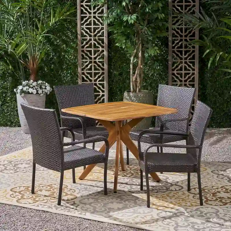Ensemble de salle à manger d'extérieur Stamford 5 pièces en bois et osier par Christopher Knight Home