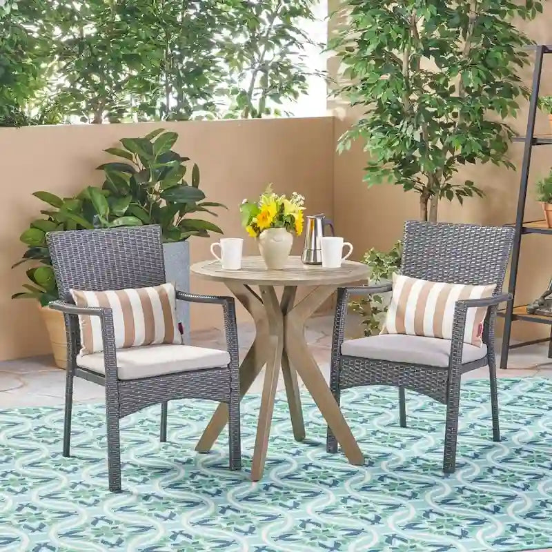 Ensemble bistro d'extérieur Kent 3 pièces en bois d'acacia et osier par Christopher Knight Home - Non disponible