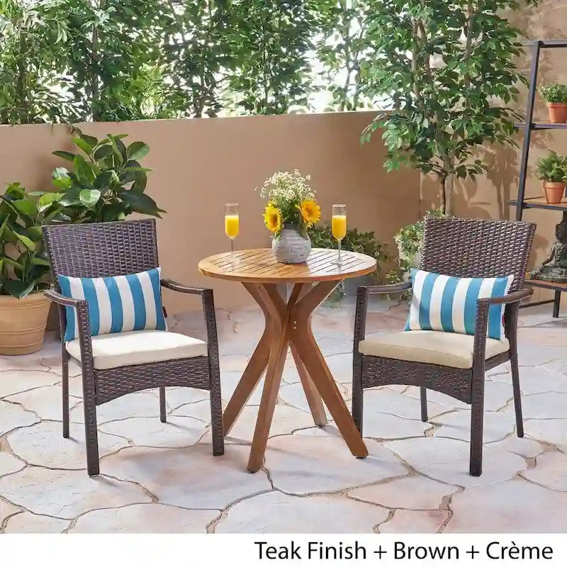 Ensemble bistro d'extérieur Kent 3 pièces en bois d'acacia et osier par Christopher Knight Home - Non disponible