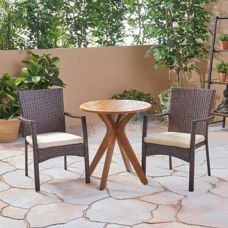 Ensemble bistro d'extérieur Kent 3 pièces en bois d'acacia et osier par Christopher Knight Home - Non disponible