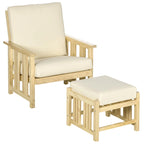 Ensemble de mobilier de jardin Outsunny 2 pièces, ensemble de chaises longues en bois, fauteuil avec repose-pieds et coussins épais