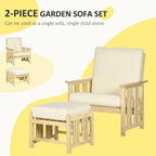 Ensemble de mobilier de jardin Outsunny 2 pièces, ensemble de chaises longues en bois, fauteuil avec repose-pieds et coussins épais