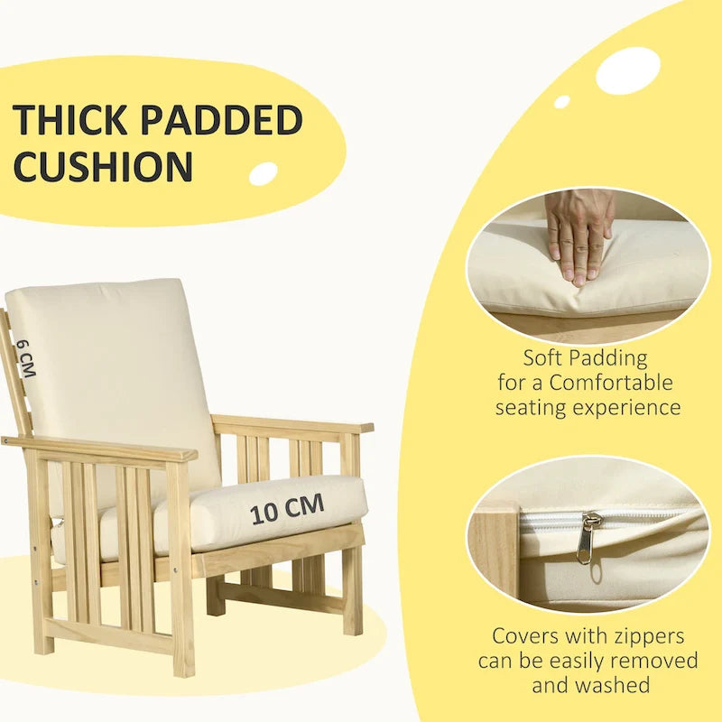 Ensemble de mobilier de jardin Outsunny 2 pièces, ensemble de chaises longues en bois, fauteuil avec repose-pieds et coussins épais