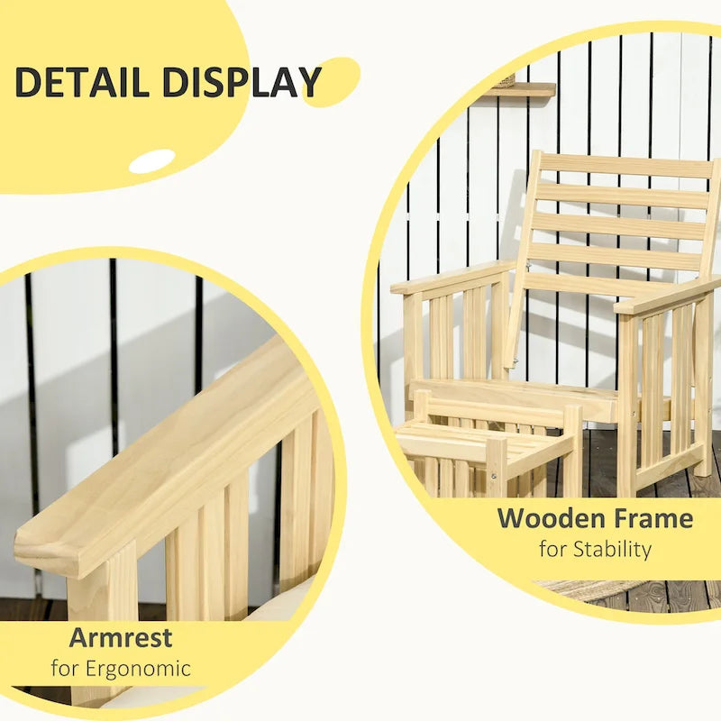 Ensemble de mobilier de jardin Outsunny 2 pièces, ensemble de chaises longues en bois, fauteuil avec repose-pieds et coussins épais