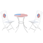 Ensemble bistro de patio Outsunny 3 pièces avec table basse et 2 chaises pliantes, plateau et dossiers de table en mosaïque avec drapeau américain