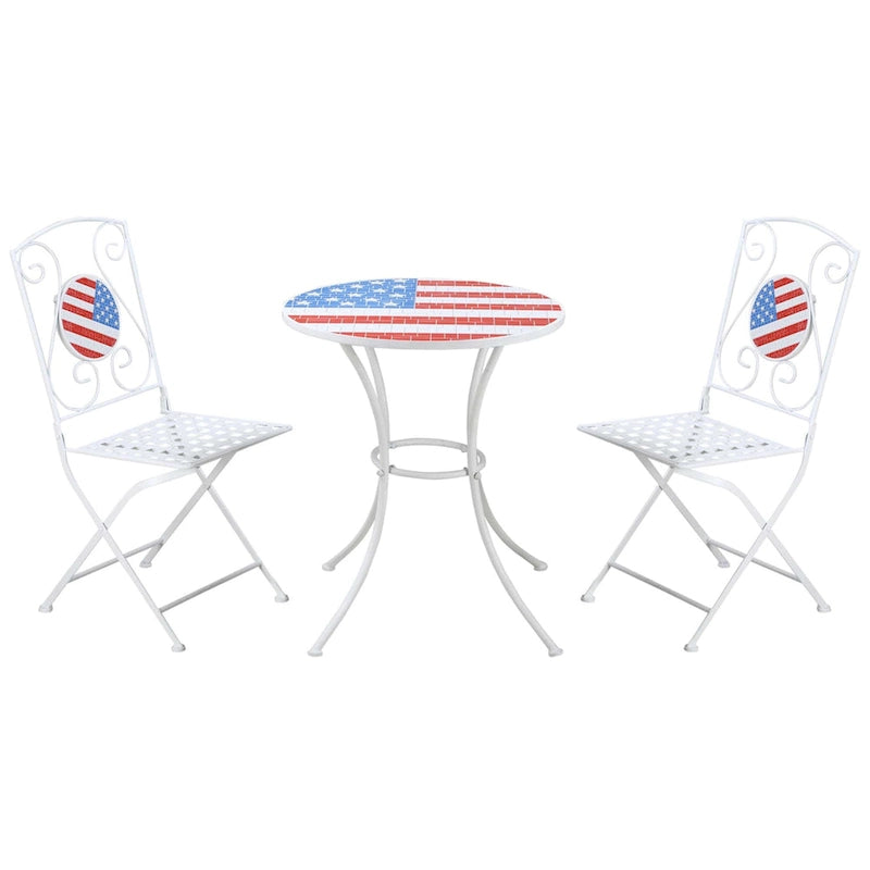 Ensemble bistro de patio Outsunny 3 pièces avec table basse et 2 chaises pliantes, plateau et dossiers de table en mosaïque avec drapeau américain