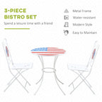 Ensemble bistro de patio Outsunny 3 pièces avec table basse et 2 chaises pliantes, plateau et dossiers de table en mosaïque avec drapeau américain