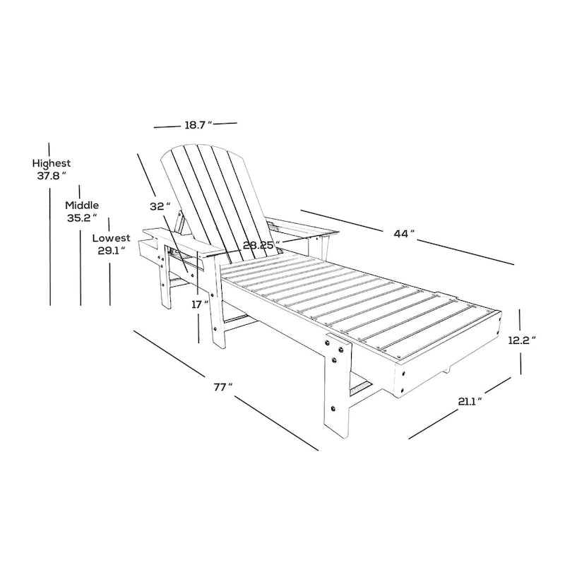Chaise longue inclinable écologique Polytrends Altura Poly avec accoudoirs et table d'appoint (ensemble de 2 pièces)