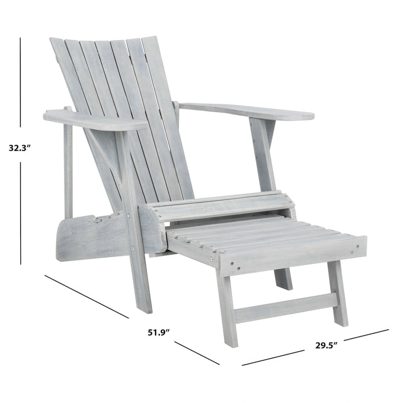 Fauteuil Adirondack d'extérieur SAFAVIEH Mangla avec repose-pieds rétractable - 52 cm (L) x 32 cm (P) x 30 cm (H)
