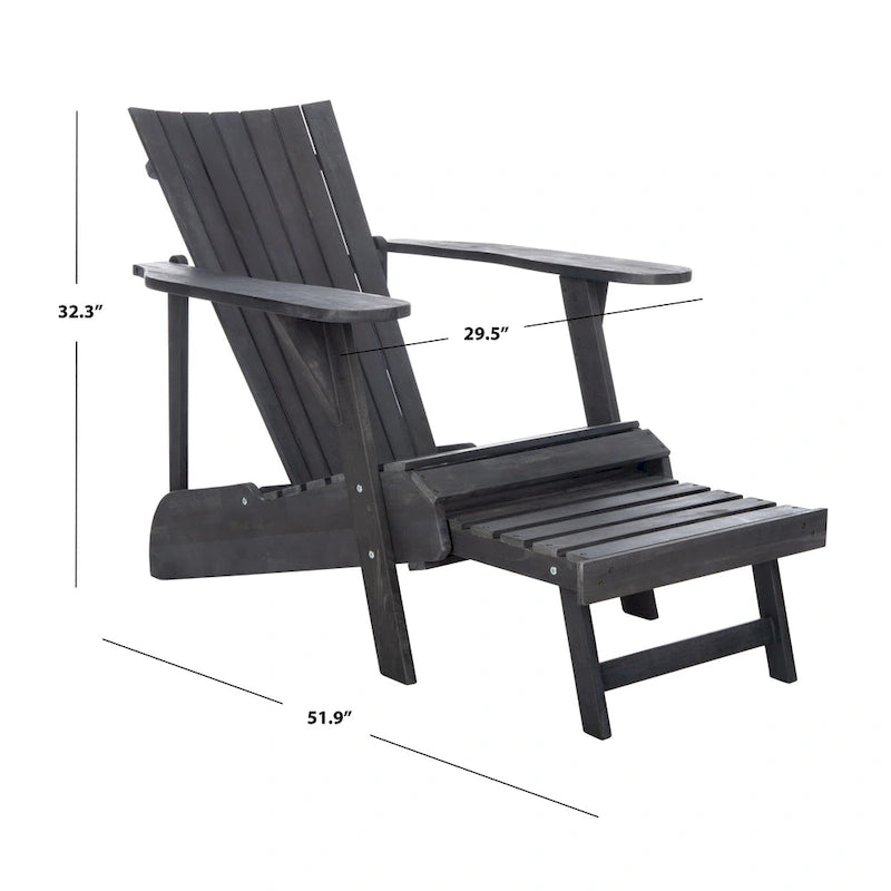 Fauteuil Adirondack d'extérieur SAFAVIEH Mangla avec repose-pieds rétractable - 52 cm (L) x 32 cm (P) x 30 cm (H)