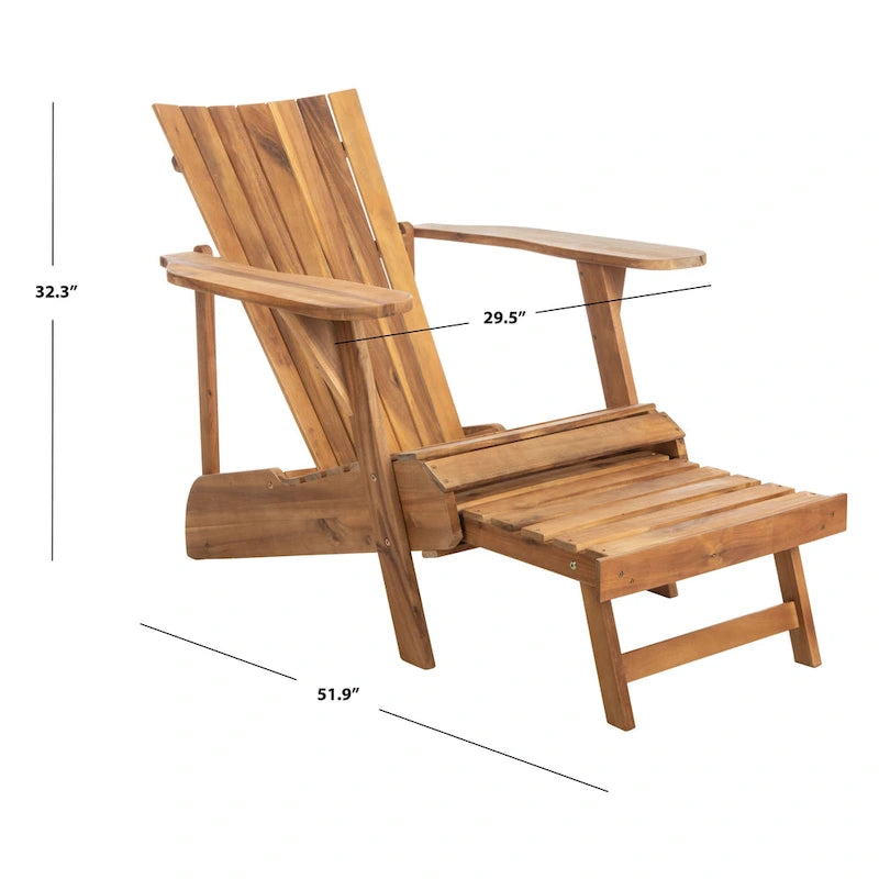 Fauteuil Adirondack d'extérieur SAFAVIEH Mangla avec repose-pieds rétractable - 52 cm (L) x 32 cm (P) x 30 cm (H)