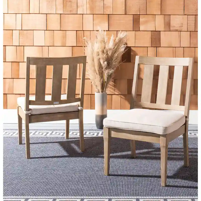 SAFAVIEH Couture Lurana Fabric/ Wood Outdoor Dining Chair (Set of 2) - 22.4 x 25.2 x 38.8 - 22Wx25Dx39H