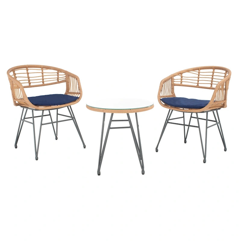Ensemble de 3 chaises longues de jardin SAFAVIEH en rotin à motif cachemire - 61 cm (L) x 61 cm (P) x 76 cm (H)