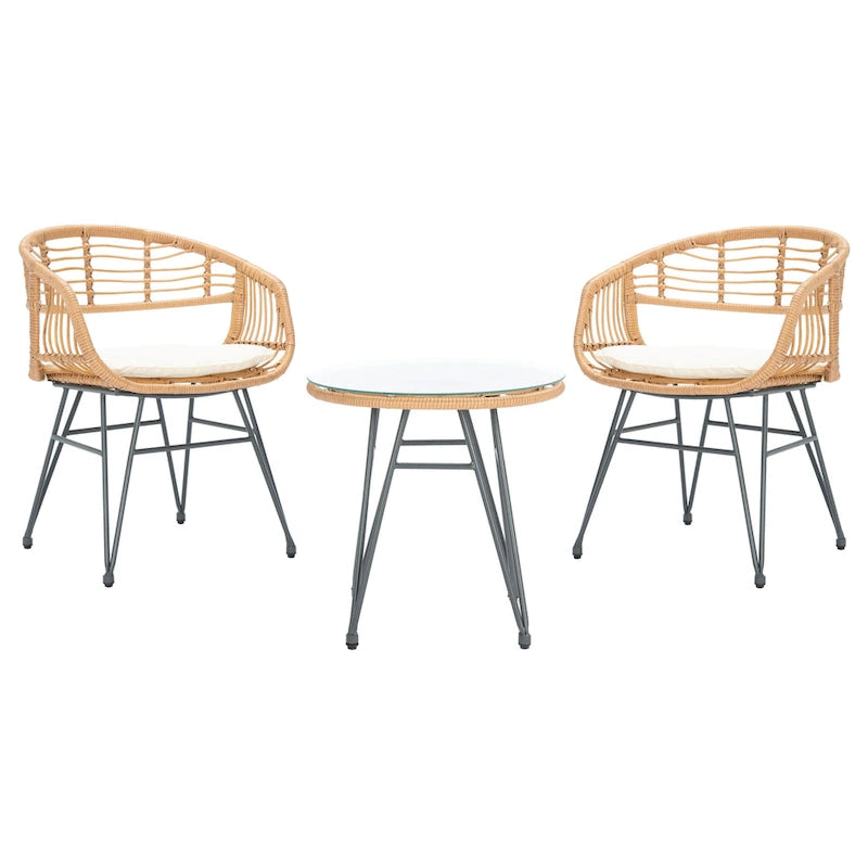 Ensemble de 3 chaises longues de jardin SAFAVIEH en rotin à motif cachemire - 61 cm (L) x 61 cm (P) x 76 cm (H)