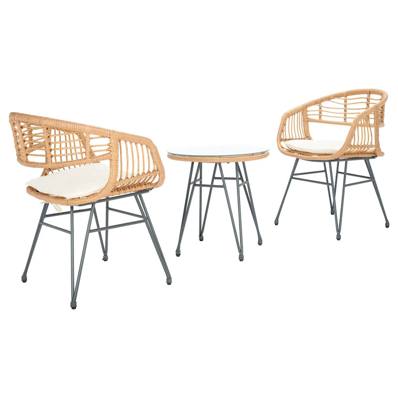 Ensemble de 3 chaises longues de jardin SAFAVIEH en rotin à motif cachemire - 61 cm (L) x 61 cm (P) x 76 cm (H)
