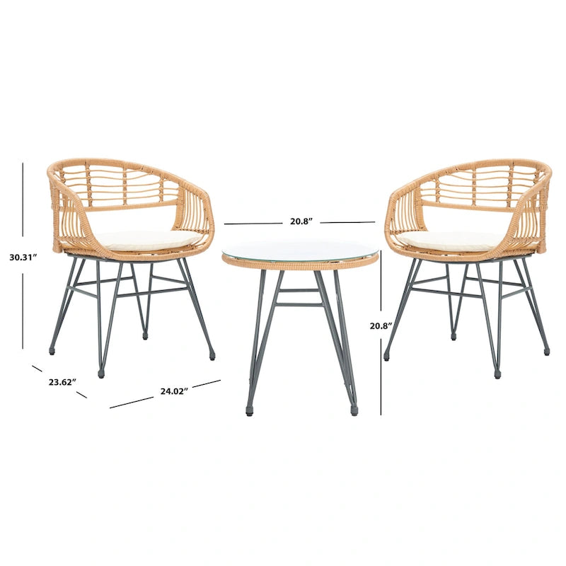 Ensemble de 3 chaises longues de jardin SAFAVIEH en rotin à motif cachemire - 61 cm (L) x 61 cm (P) x 76 cm (H)