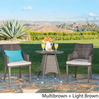 Ensemble bistro rond en résine tressée 3 pièces Hillhurst Outdoor avec trou pour parasol et coussins par Christopher Knight Home - Non disponible