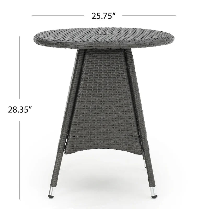 Ensemble bistro rond en résine tressée 3 pièces Hillhurst Outdoor avec trou pour parasol et coussins par Christopher Knight Home - Non disponible