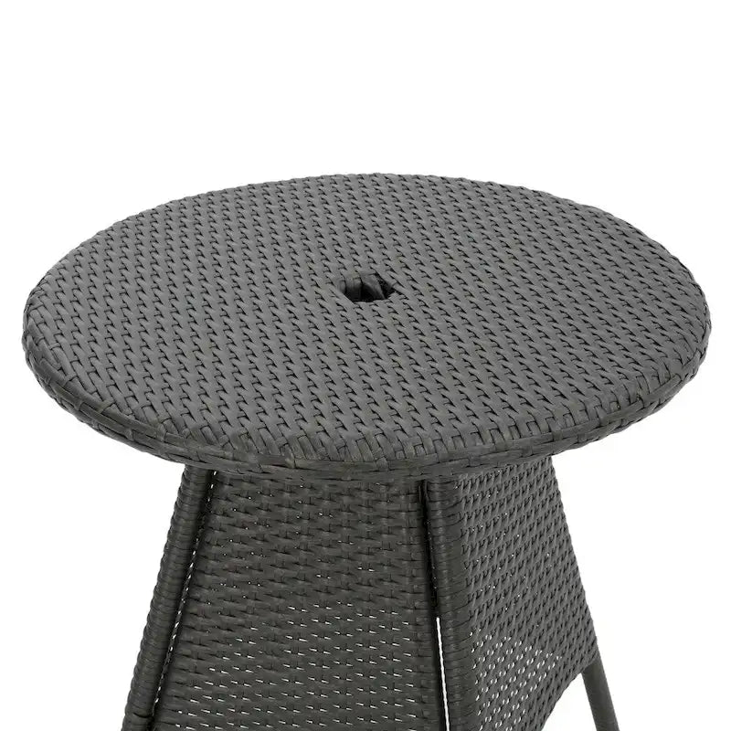 Ensemble bistro rond en résine tressée 3 pièces Hillhurst Outdoor avec trou pour parasol et coussins par Christopher Knight Home - Non disponible