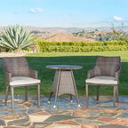 Ensemble bistro rond en résine tressée 3 pièces Hillhurst Outdoor avec trou pour parasol et coussins par Christopher Knight Home - Non disponible