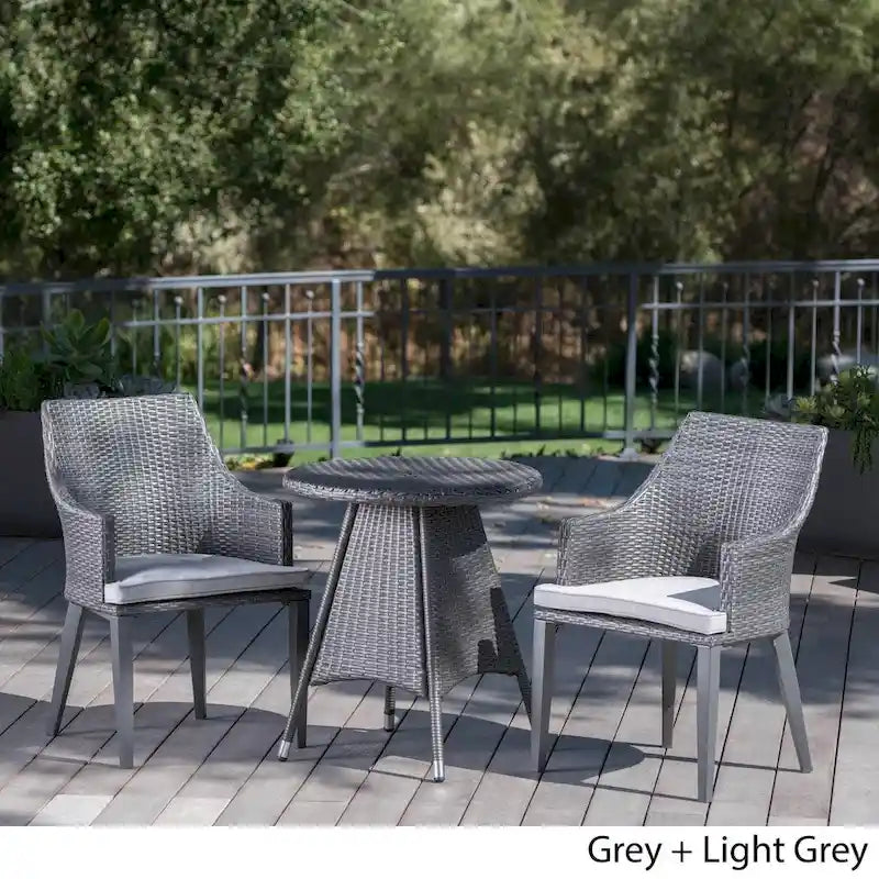 Ensemble bistro rond en résine tressée 3 pièces Hillhurst Outdoor avec trou pour parasol et coussins par Christopher Knight Home - Non disponible