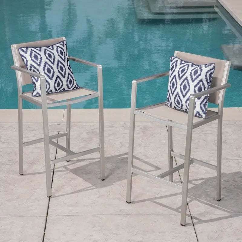 Tabourets de bar d'extérieur Cape Coral en aluminium et maille de 75 cm (lot de 2) par Christopher Knight Home