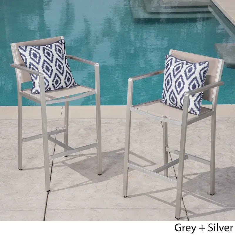 Tabourets de bar d'extérieur Cape Coral en aluminium et maille de 75 cm (lot de 2) par Christopher Knight Home