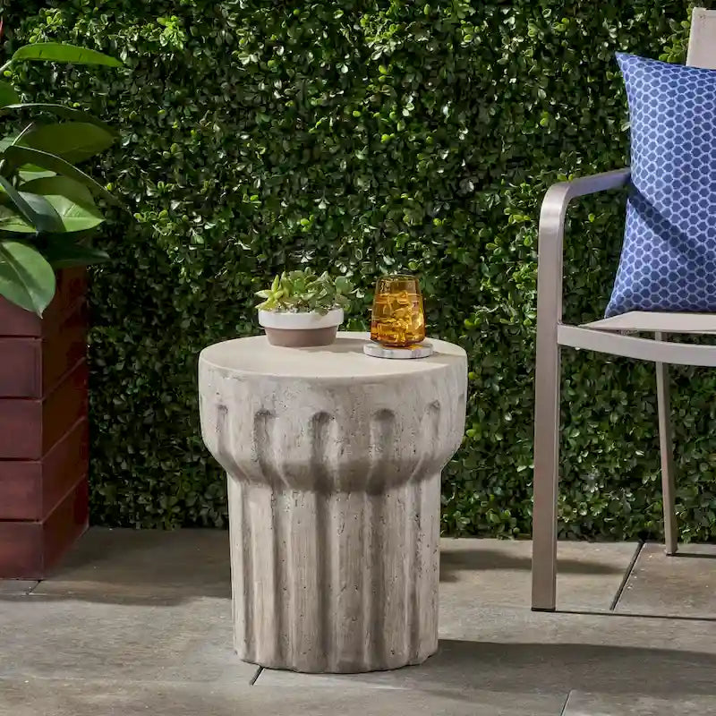 Delphinus Outdoor Contemporary Lightweight Concrete Accent Side Table by Christopher Knight Home - 15.75W x 15.75D x 18.00H