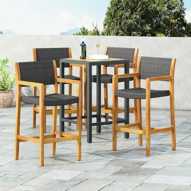 Tabourets de bar d'extérieur Genesee en acacia et osier (lot de 4) par Christopher Knight Home