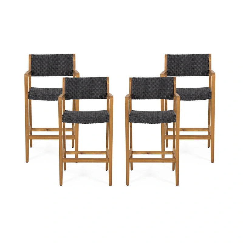 Tabourets de bar d'extérieur Genesee en acacia et osier (lot de 4) par Christopher Knight Home