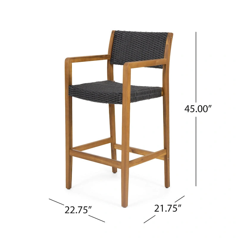 Tabourets de bar d'extérieur Genesee en acacia et osier (lot de 4) par Christopher Knight Home