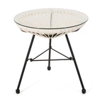 Table d'appoint d'extérieur moderne en osier Nusa avec plateau en verre trempé par Christopher Knight Home