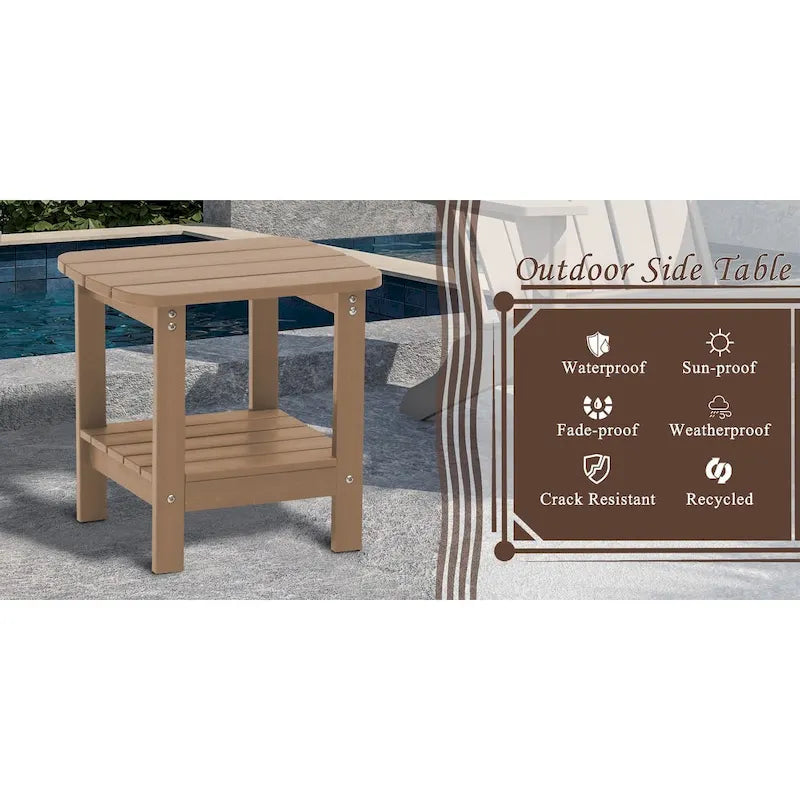 Table d'appoint carrée d'extérieur à double plancher en résine HIPS 18,9