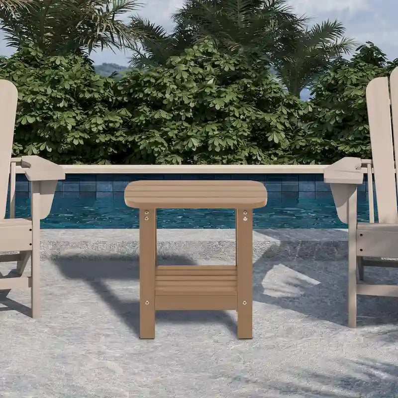 Table d'appoint carrée d'extérieur à double plancher en résine HIPS 18,9