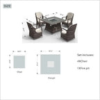 Ensemble de salle à manger d'extérieur Abrihome 5 pièces en résine tressée marron foncé avec table de foyer au gaz carrée en rotin