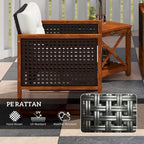 Ensemble bistro de patio Outsunny 3 pièces en bois avec coussins, mobilier de patio extérieur en résine tressée PE marron pour porche, cour, jardin