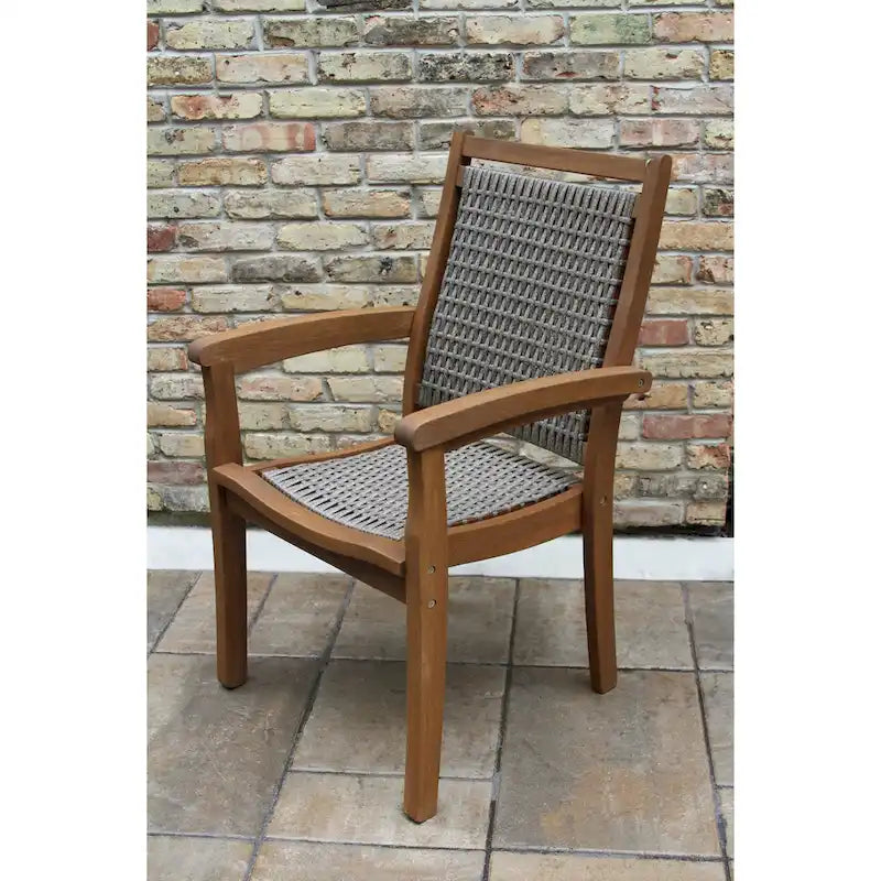 Ensemble de salle à manger Nadine 6 pièces en eucalyptus et composite avec chaises empilables en osier