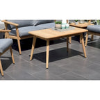 Table basse rectangulaire de style nordique en bois de teck. 100 % teck.